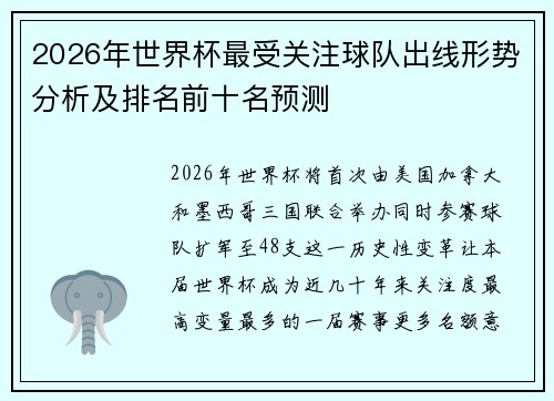 2026年世界杯最受关注球队出线形势分析及排名前十名预测 2026年世界杯最受关注球队出线形势分析及排名前十名预测